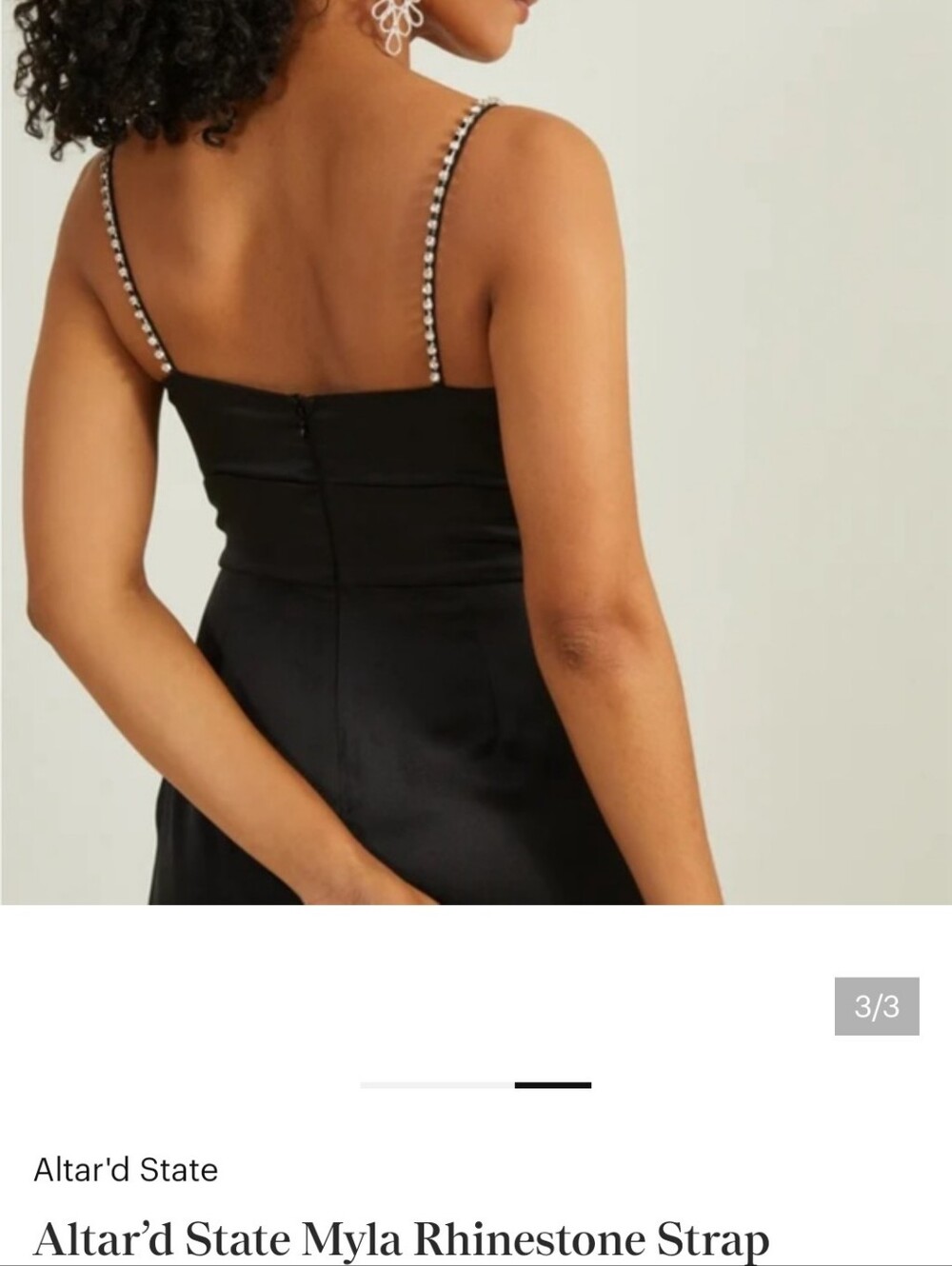 ALTAR'D STATE Satin Black Wide-Leg Jumpsuit with Rhinestone Straps - Picture 3 of 4
